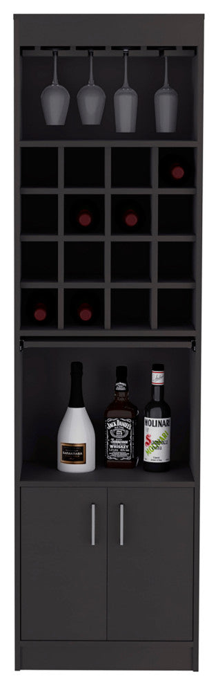 DEPOT E-SHOP Athens Bar Cabinet,16 Wine Cubbies,2 Open Shelves,Glass Rack, Black