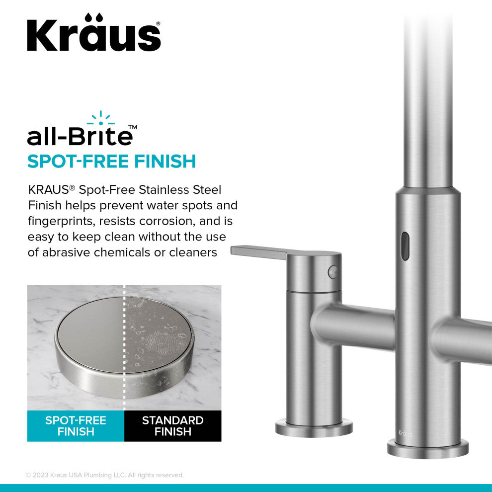 KRAUS Oletto Touchless Sensor Bridge Kitchen Faucet w Pulldown Sprayhead SFS