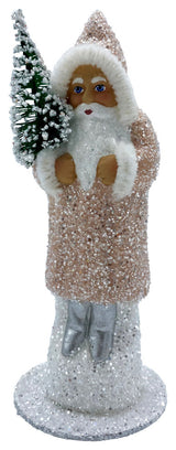 Schaller Paper Mache Candy Container, Santa With Nude Glitter Coat
