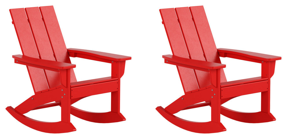 WestinTrends Set of 2 Modern Adirondack Outdoor Rocking Chairs, Red
