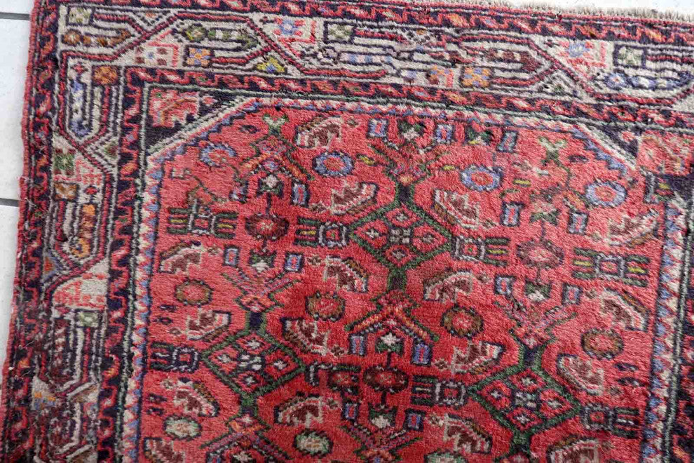 Handmade Vintage Persian Hamadan Rug 2.6'x4.1', 80cmx125cm, 1970s