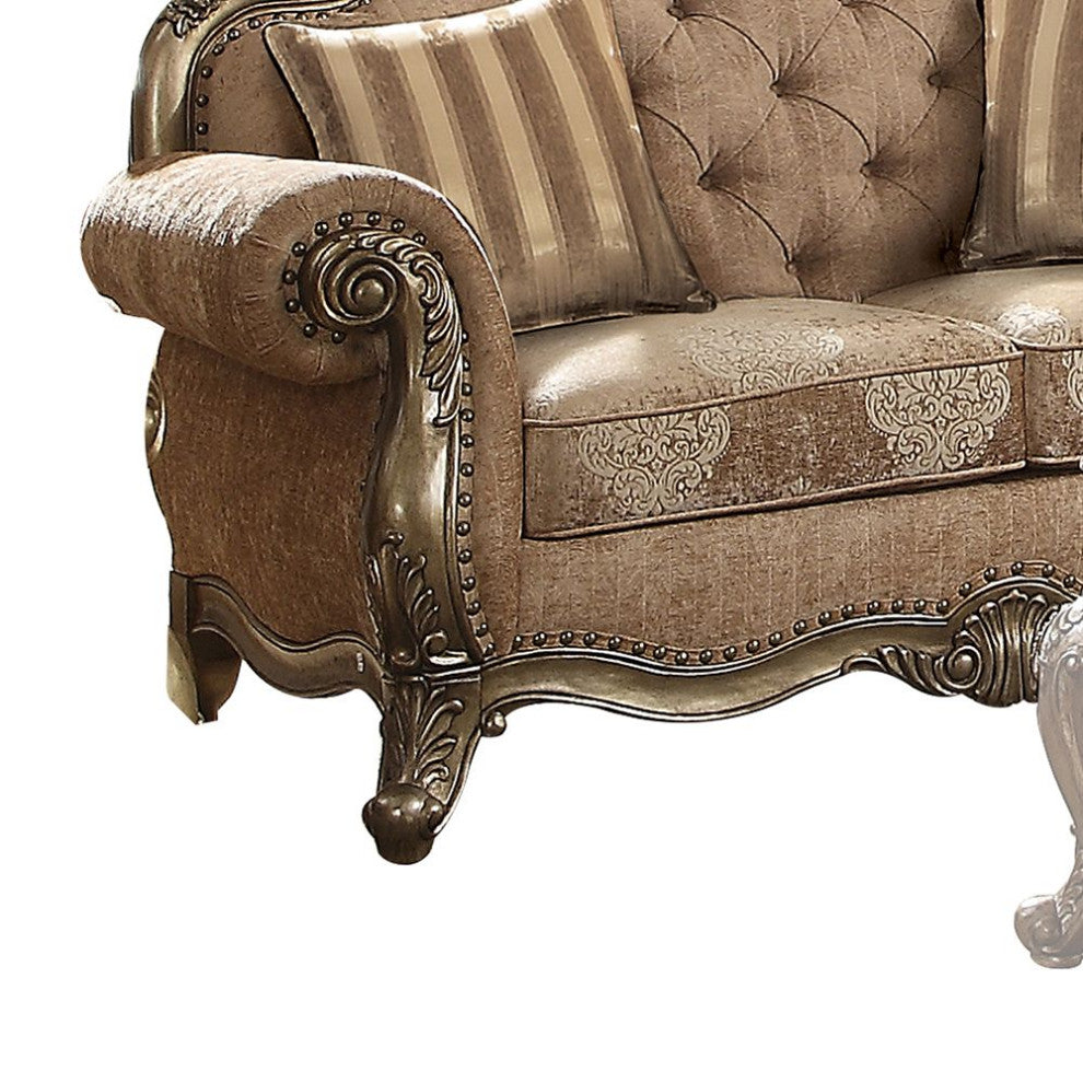 ACME Ragenardus Loveseat With 2 Pillows, Fabric and Vintage Oak