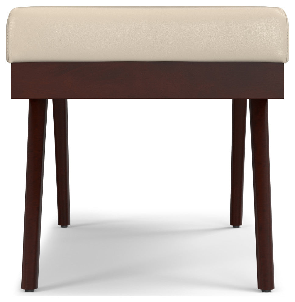 Chanelle Solid Hardwood Mid Century Ottoman Bench, Satin Cream