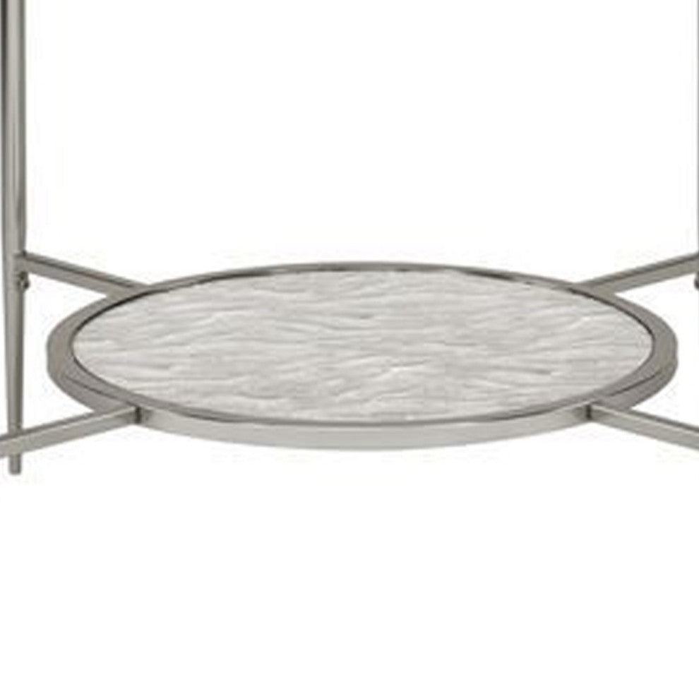Benzara BM262119 End Table With Textured Round Shelf, Silver