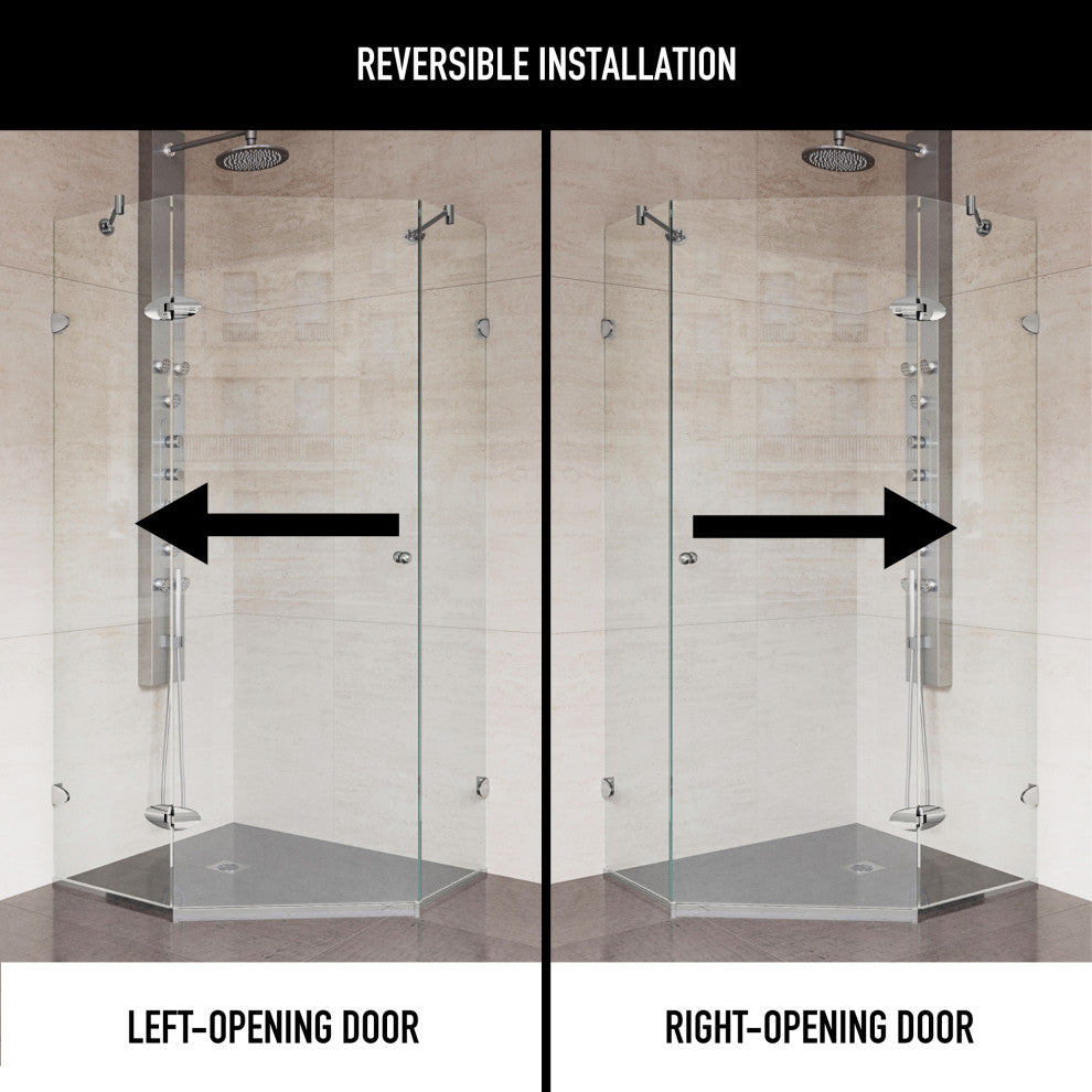 VIGO Verona 36"D x 36"W x 73"H Frameless Hinged Neo-Angle Shower Enclosure, Brushed Nickel, Without Base