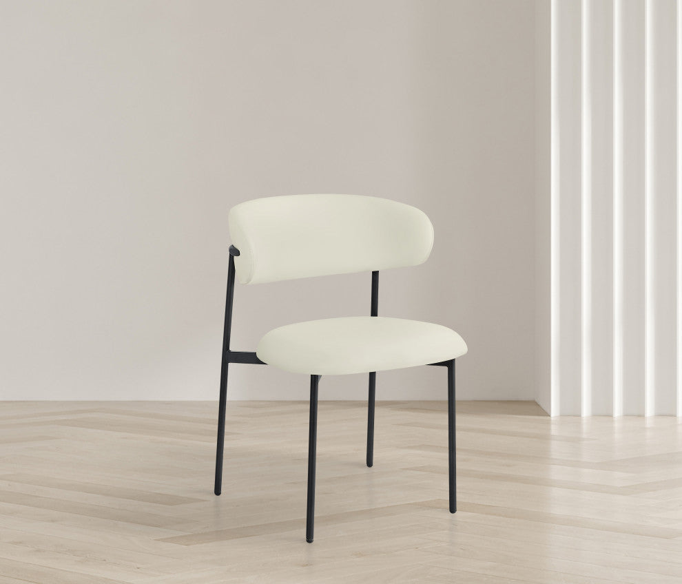 Lupita Vegan Leather Dining Chair, Set of 2, Cream, Matte Black Finish