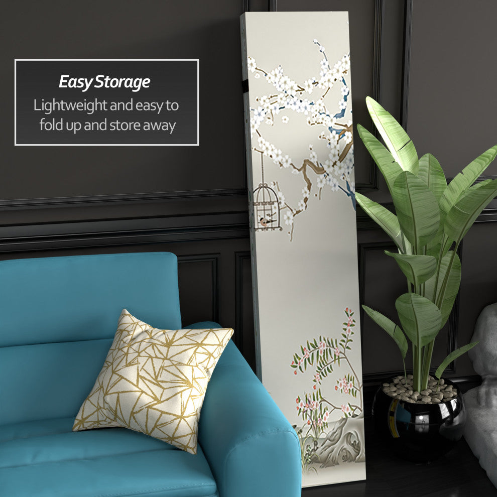 6' Tall Double Sided Birds and Plum Blossoms Canvas Room Divider