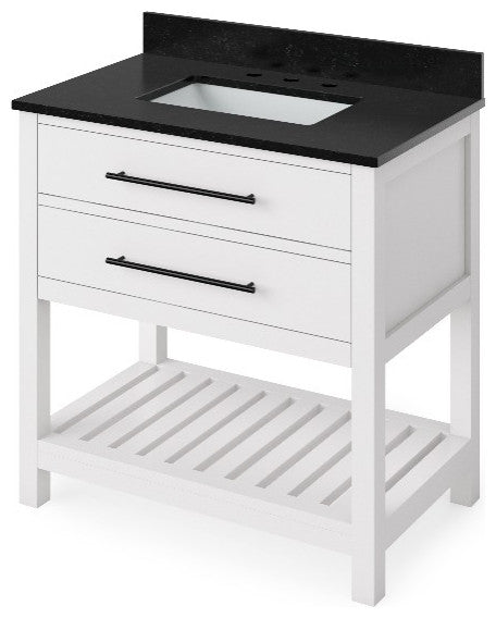 Wavecrest Contemporary White 36" Vanity, Black Granite Top