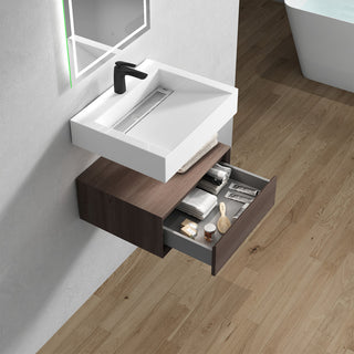 Alysa 24" Floating Bath Vanity, Acrylic Sink/Single Faucet Hole, Red Oak