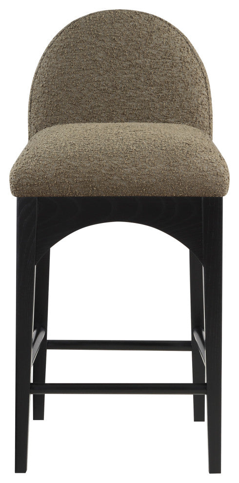 Waldorf Chenille Upholstered Stool, Black, Chenille, Natural Finish, Olive, Boucle Fabric, Black Finish