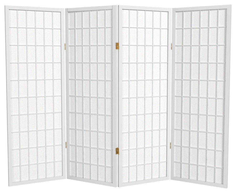 4' Tall Window Pane Shoji Screen, White, 4 Panels