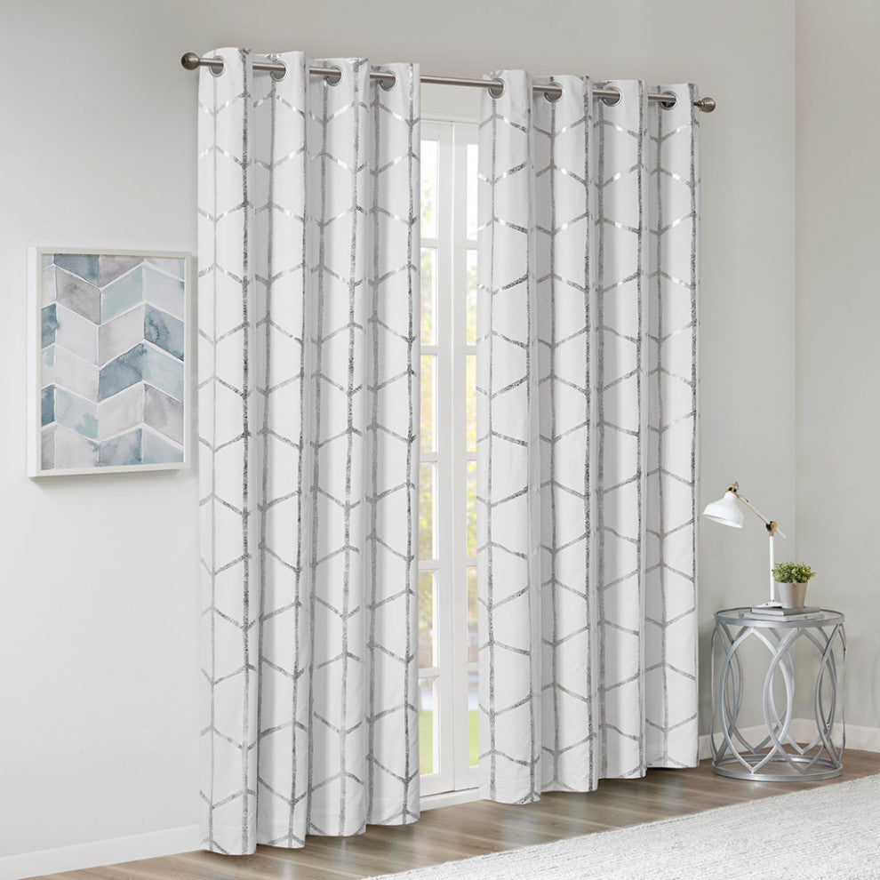 Intelligent Design Raina Total Blackout Metallic Print Grommet Top Curtain Panel