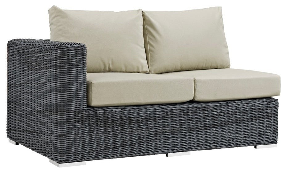 Canvas Antique Beige Summon Outdoor Patio Sunbrella Left Arm Loveseat
