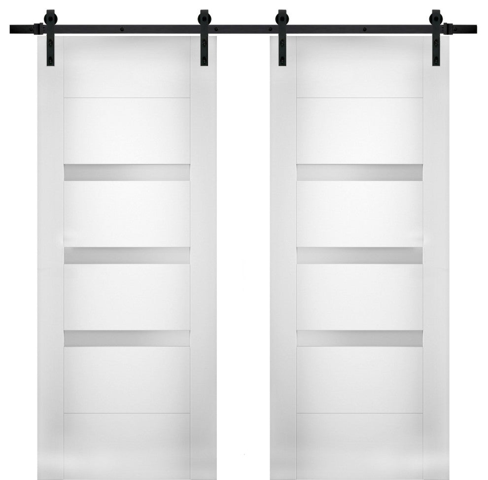 Double Barn Doors Opaque Glass / Sete 6900 White Silk / 13FT Rail, 36" X 84" ( 2* 18x84)