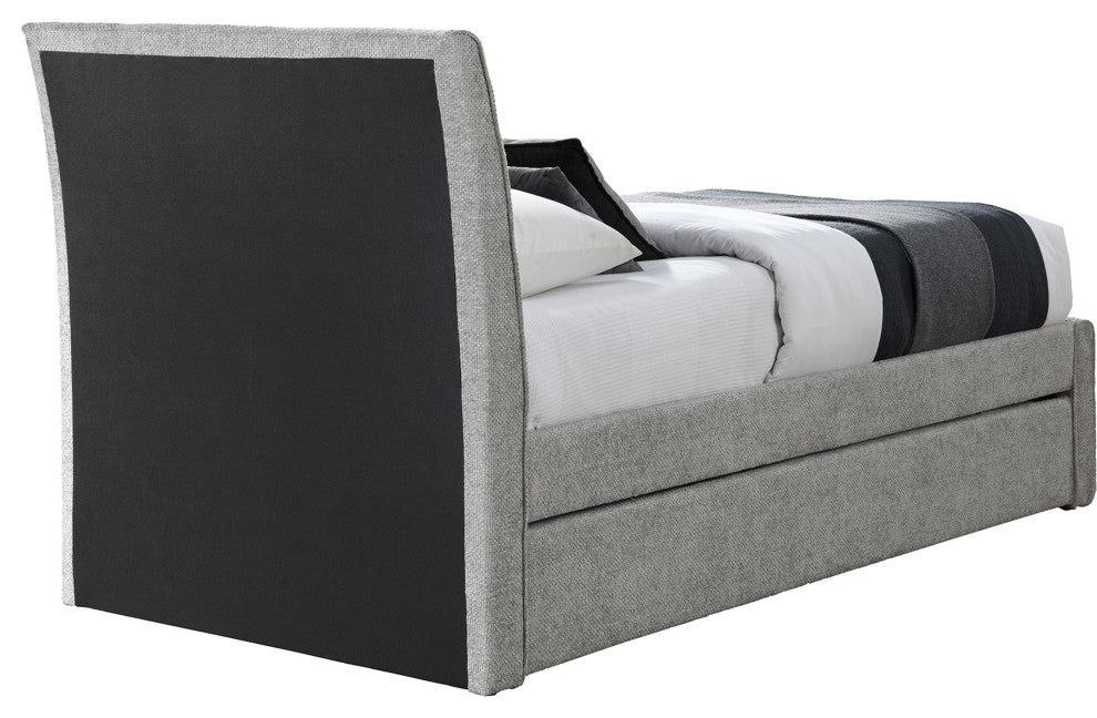 Myles Upholstered Trundle Bed, Gray, Twin, Chenille Fabric