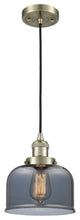 1-Light Large Bell 8" Pendant, Antique Brass, Glass: Plated Smoked