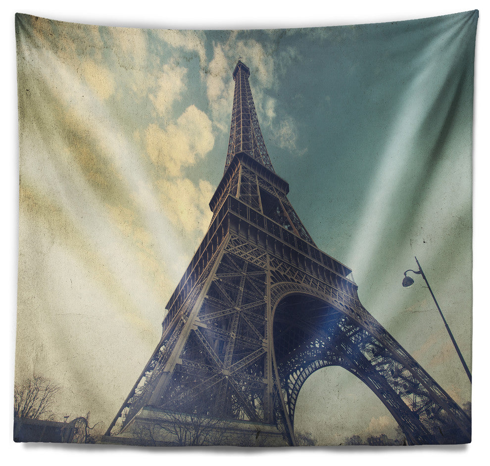 Paris Paris Eiffel TowerVintage View from Ground Wall Tapestry, 60"x50"