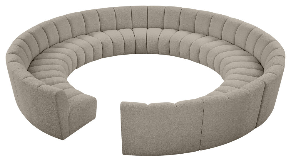 Infinity Black Boucle Fabric Upholstered Arc Shaped Modular Sectional, Brown, 12-Piece, Arc-Shaped