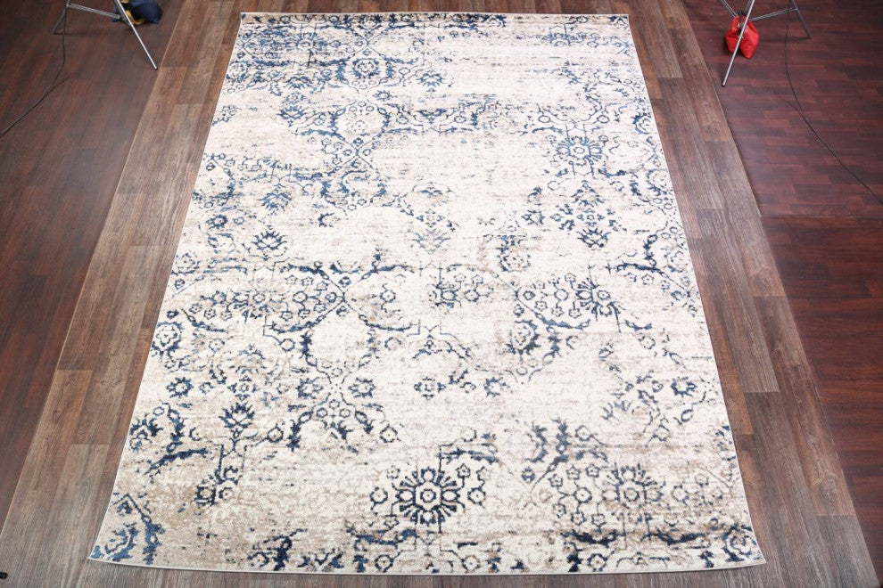 Transitional Agra Distressed Oriental Area Rug, Beige, Runner 10''
