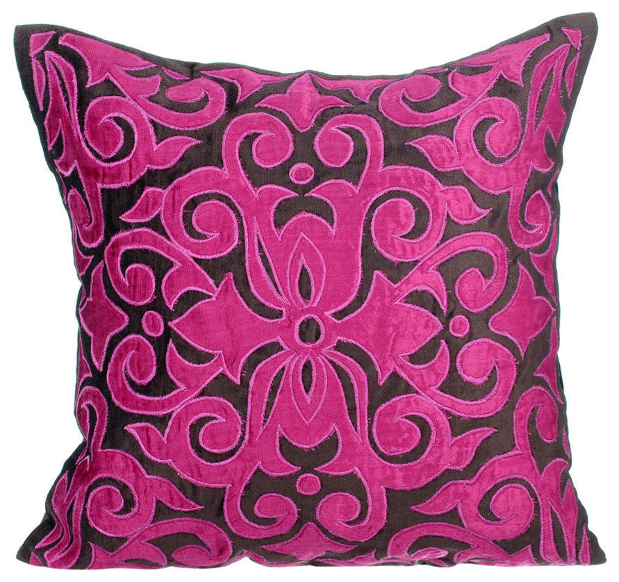 Pink Decorative Pillow Covers 18"x18" Velvet, Fuchsia Kingdom