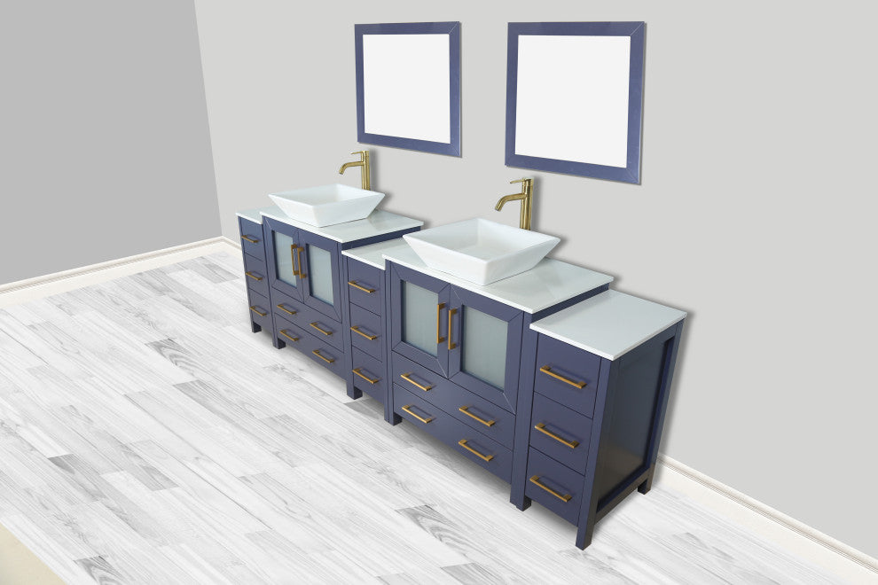 Vanity Art Vanity Set With Vessel Sink, Blue, 96", Standard Mirror