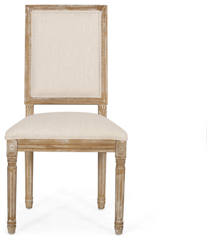 Fernleaf French Country Fabric Upholstered Wood Expandable 7-Piece Dining Set, Natural Brown/Beige