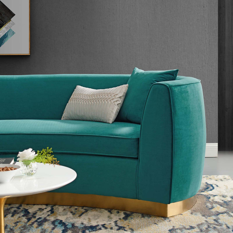 Modern Designer Lounge Lobby Sofa, Velvet Fabric Metal Steel, Aqua Blue