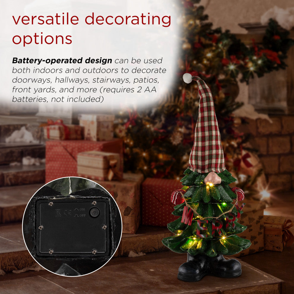 Christmas Tree "Merry" Gnome Decoration with Color Changing LED Lights