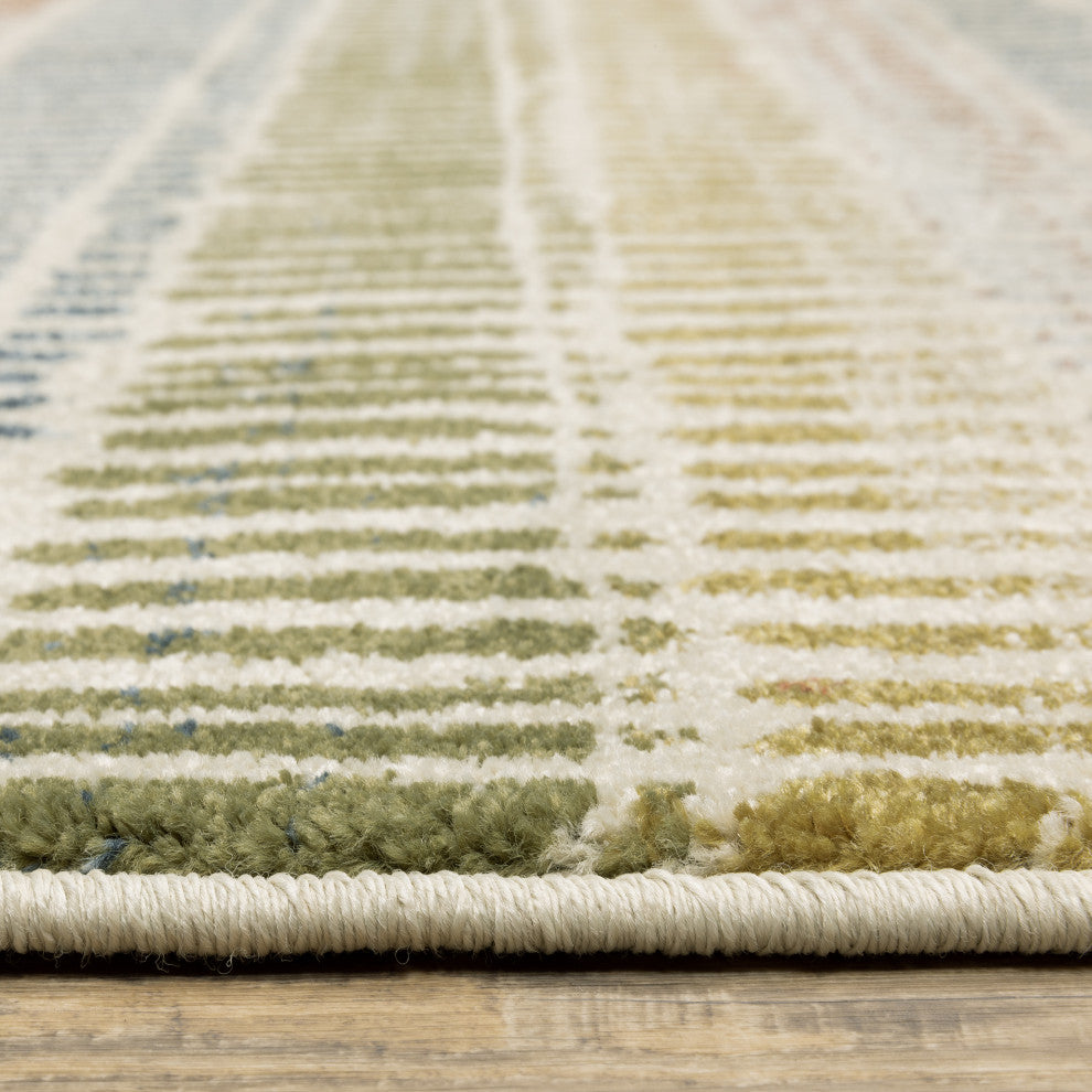 Bastian Distressed Striped Ivory/ Multi Indoor Area Rug, Ivory, 5'3"x7'3"