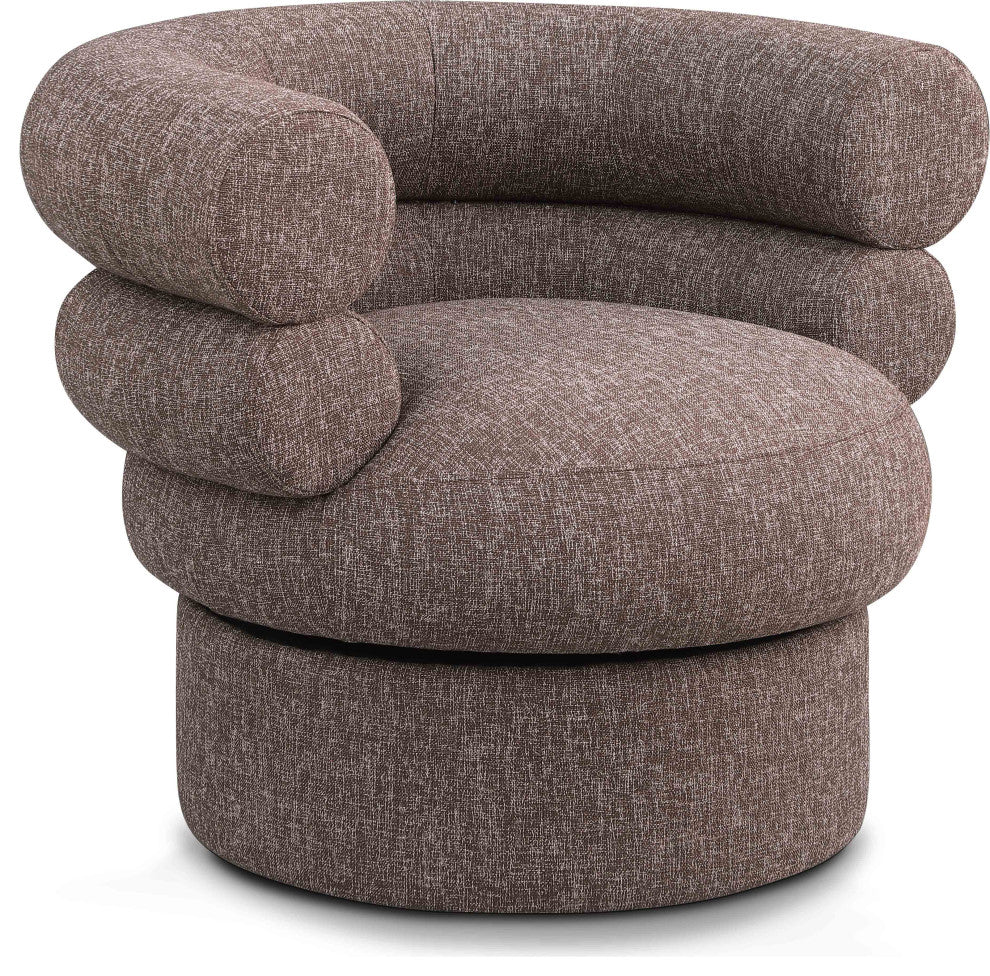 Valentina Linen Textured Fabric Upholstered Accent Swivel Chair, Brown