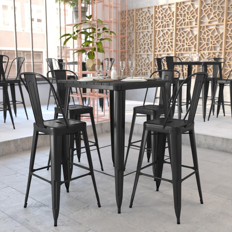 Declan Commercial Indoor/Outdoor Bar Top Square Table, 31.5", Black