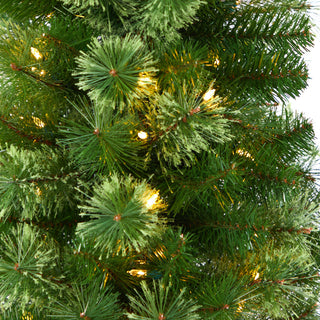 8' Green Pencil Faux Xmas Tree W/Clear, Multifunction Lights & Bendable Branches