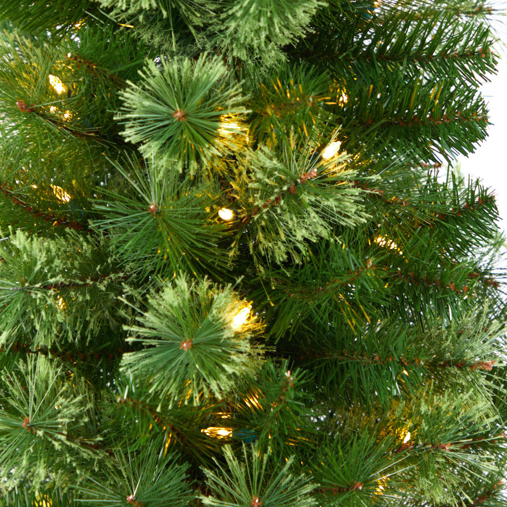 8' Green Pencil Faux Xmas Tree W/Clear, Multifunction Lights & Bendable Branches