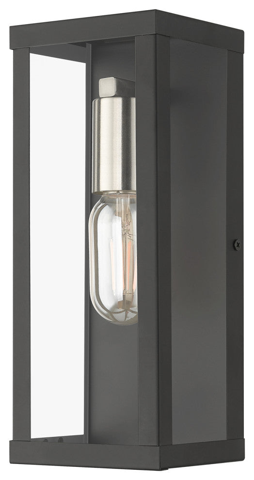 Gaffney 1-Light Black Outdoor ADA Medium Wall Lantern, Brushed Nickel Accents