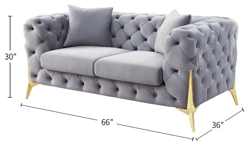 Velvet Upholstery Loveseat, Grey