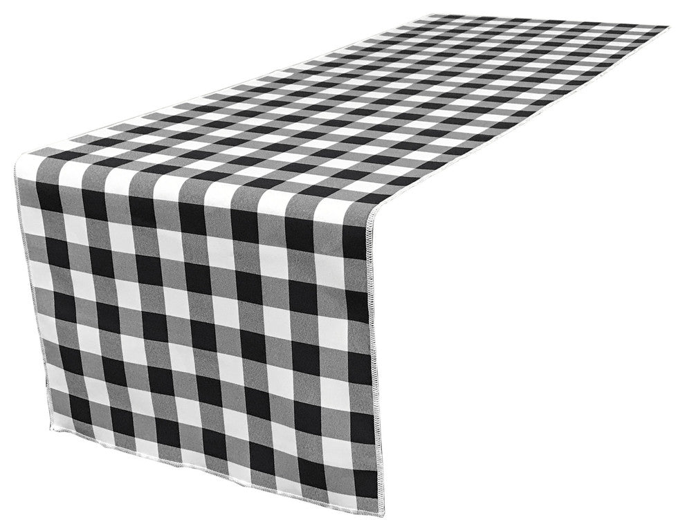 LA Linen Gingham Checkered Table Runner 14"x108", White and Black