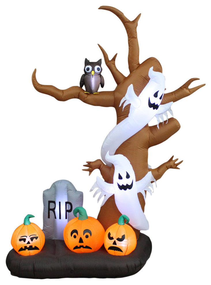 Halloween Inflatable Tree, Ghost, Pumpkin and Tombstone, 9'