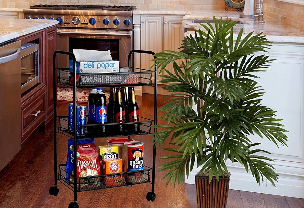 3-Tier Mesh Rolling Storage Cart With Baskets
