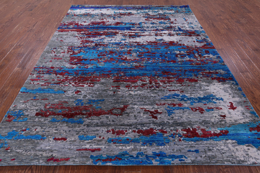 8' 1" X 10' 0" Handmade Wool & Silk Abstract Rug - Q13499