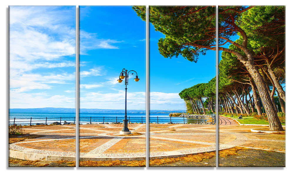 "Esplanade And Pine Trees in Bolsena" Landscape Wall Art, 4 Panels, 48"x28"