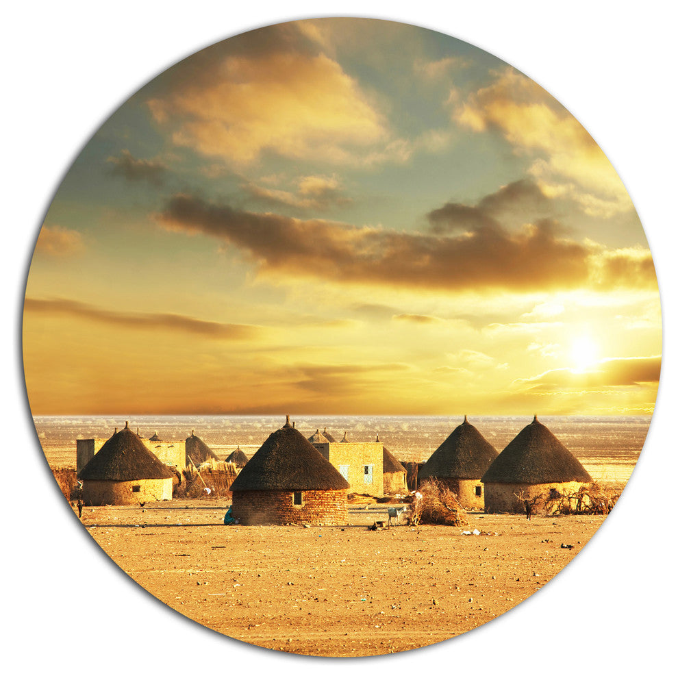 Beautiful African Village Huts, African Landscape Disc Artwork, 23"
