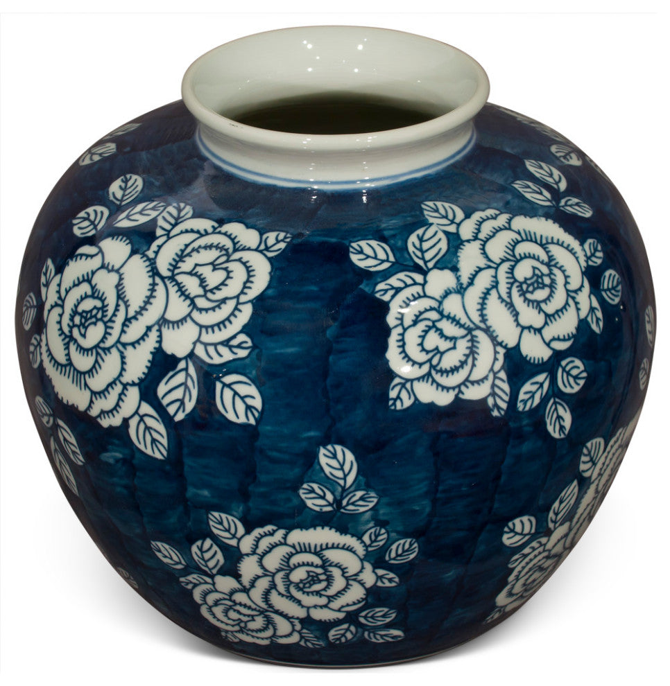 Blue and White Peony Flower Design Chinese Porcelain Jar
