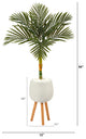 4.5' Golden Cane Artificial Palm Tree, White Planter With Stand