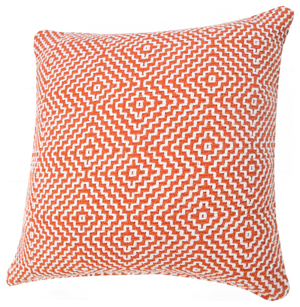 Ox Bay Handwoven Orange/White Diamond Organic Cotton Pillow Cover, 20"x20"