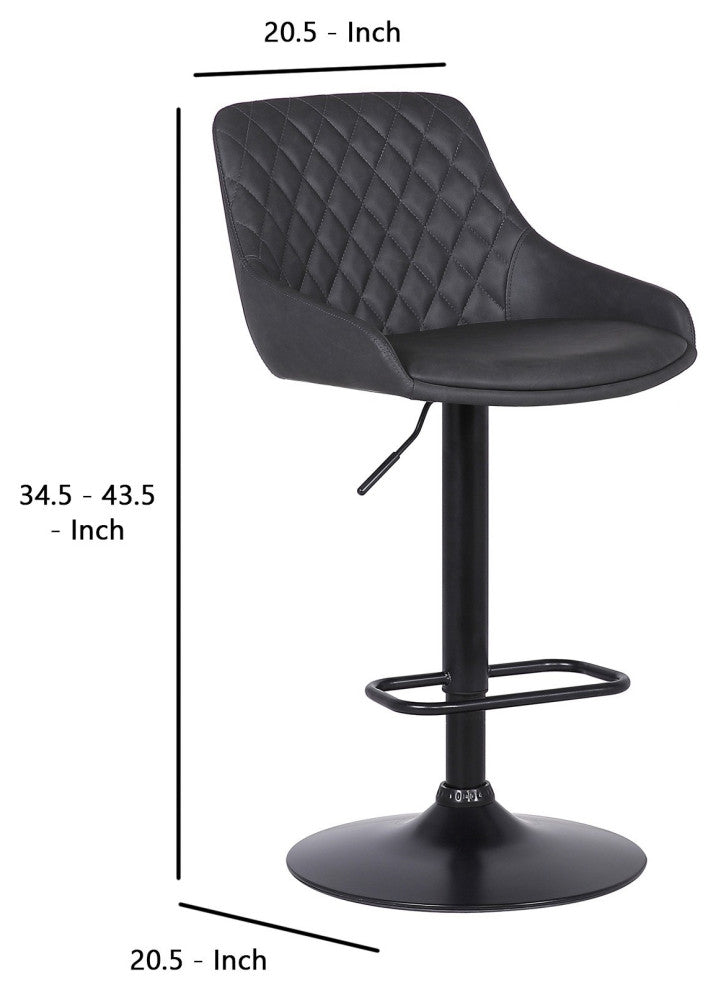 Benzara BM237248 Metal and Leatherette Bar Stool With Adjustable Height, Black