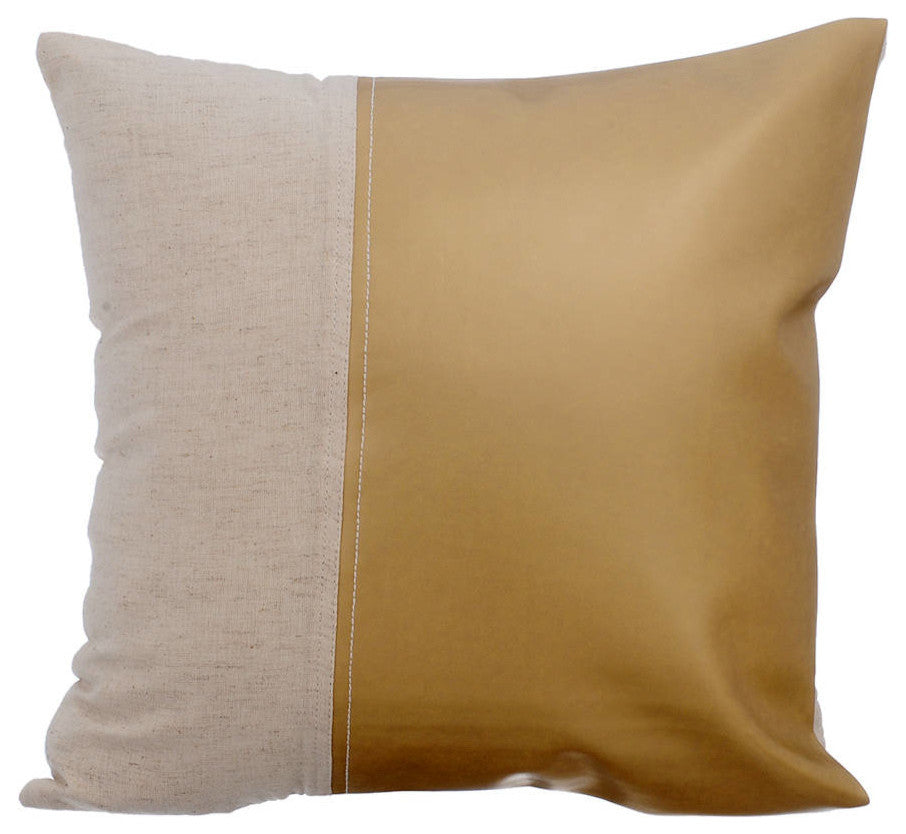 Gold Decorative Pillow Covers 12"x12" Faux Leather, Better Half Matte Gold