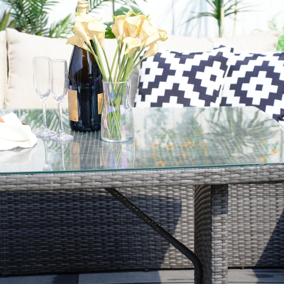 7-Piece Wicker Patio Sectional Dining Sofa Set with Storage Box, Gray
