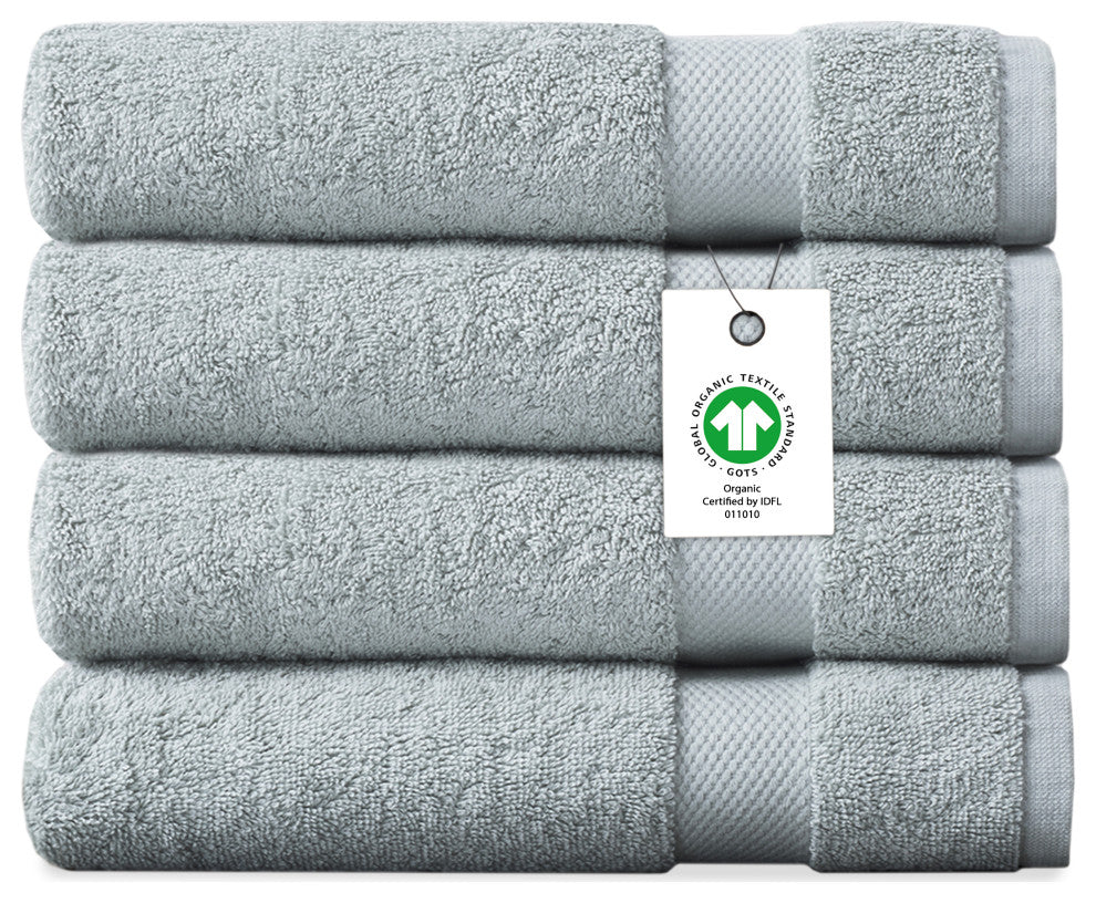 Delara 100% Organic Cotton Plush Bath Towels, 30"x58", Set of 4, Light Blue