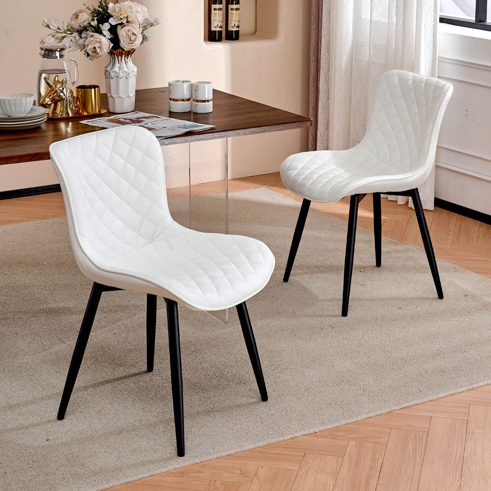 Younike Faux Leather Dining Chair, Diamond Pattern Set of 2, White