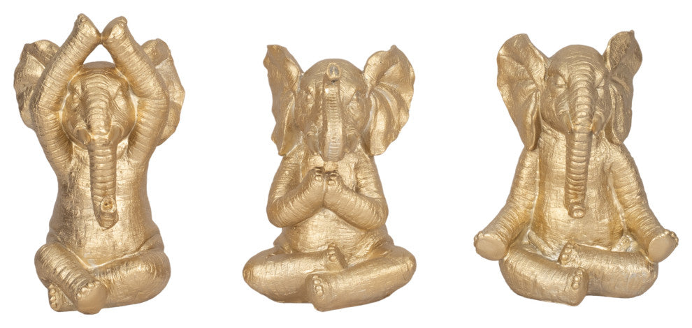 Resin, Set of 3, 8"H, Yoga Elephants
